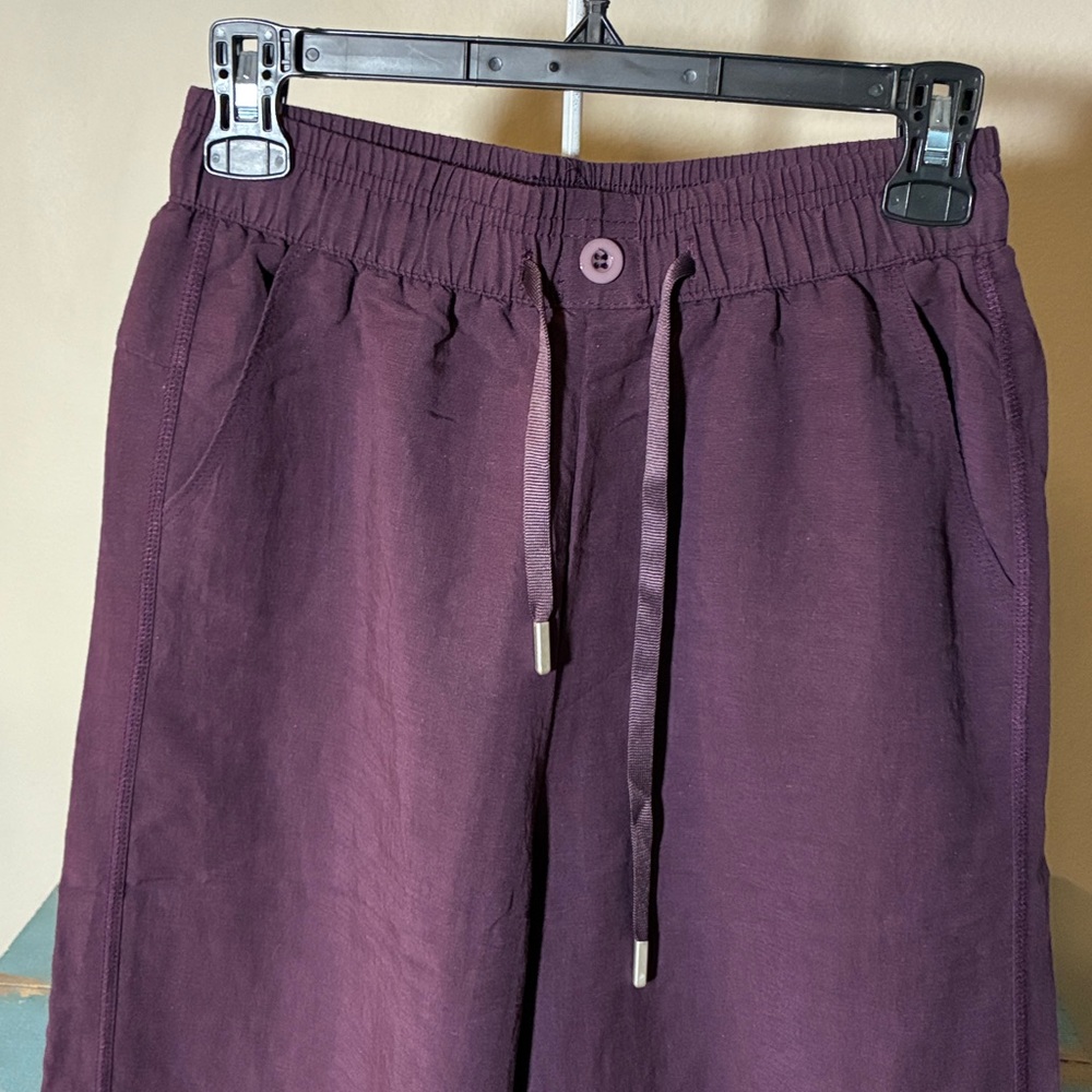 NIP!!!Deep Purple Linen Blend Wide Leg Drawstring Pants. Size Small - Picture 5 of 9